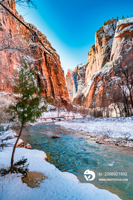 Zion National Park, Springdale, Utah, USA during winter.