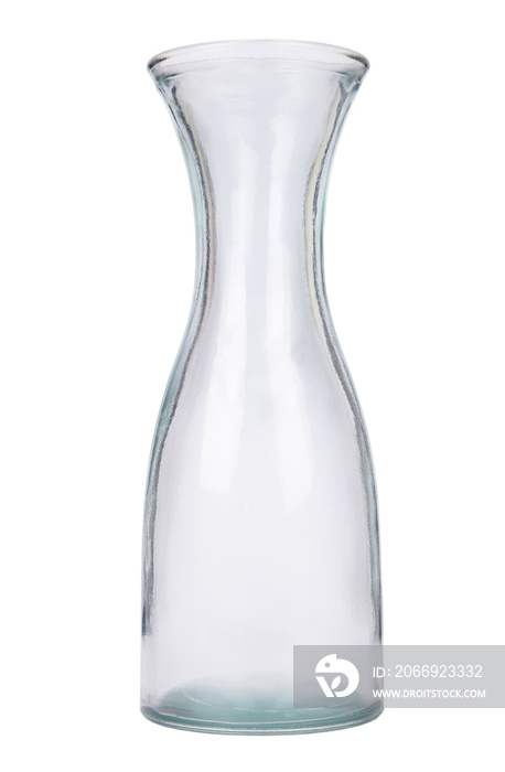 An empty clear glass vase isolated on a white background