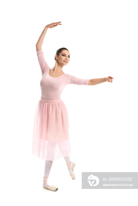 Beautiful young ballerina on white background