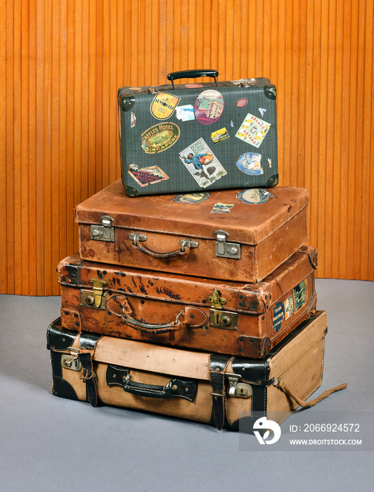 Stack of old vintage suitcases