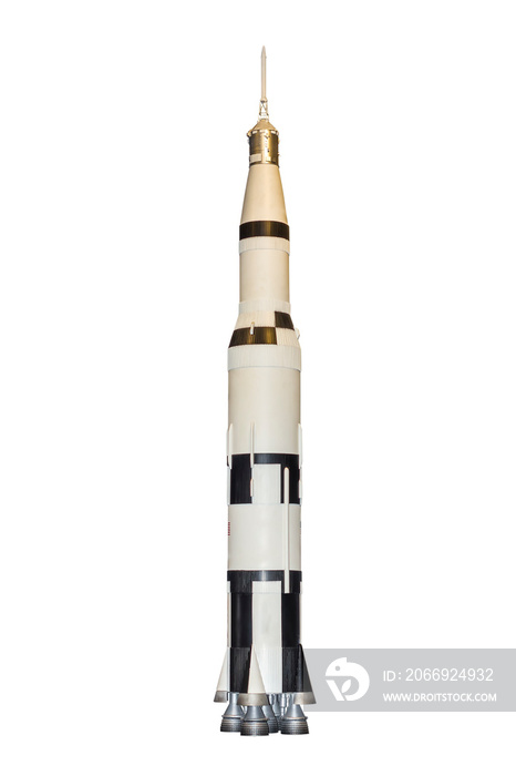 Black and white multistage space rocket model isolated on white background with clipping path