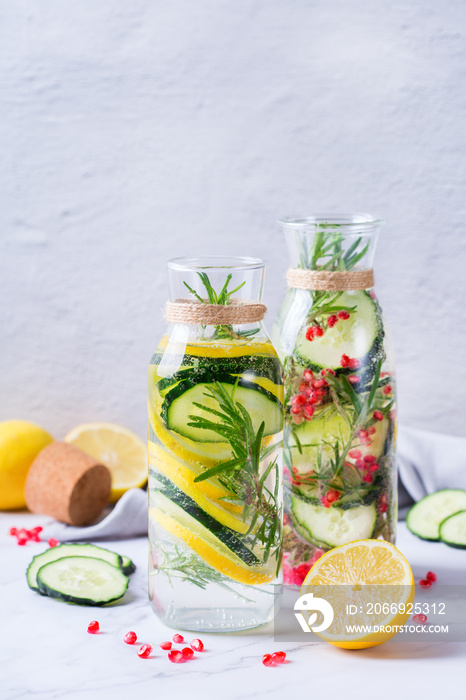 Fresh cool lemon cucumber rosemary infused water detox drink