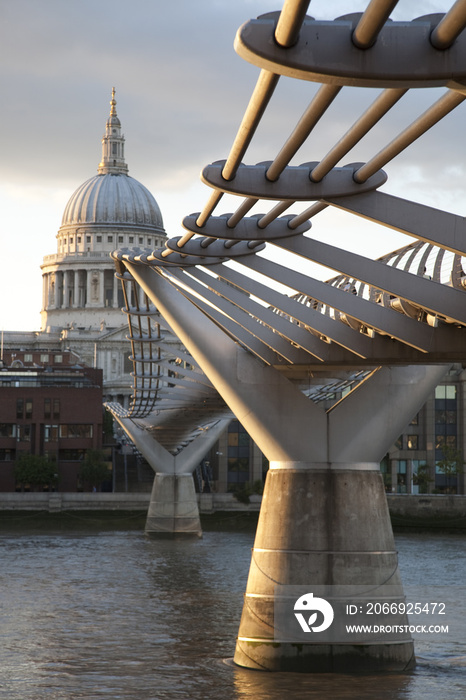 Milennium Bridge and St Pauls Cathedral on the River Thames in London