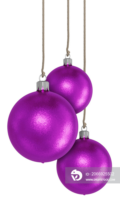 Purple christmas balls. Render 3d. Isolated on transparent background, png.