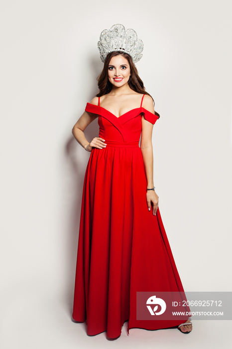 Fashion woman in red dress portrait