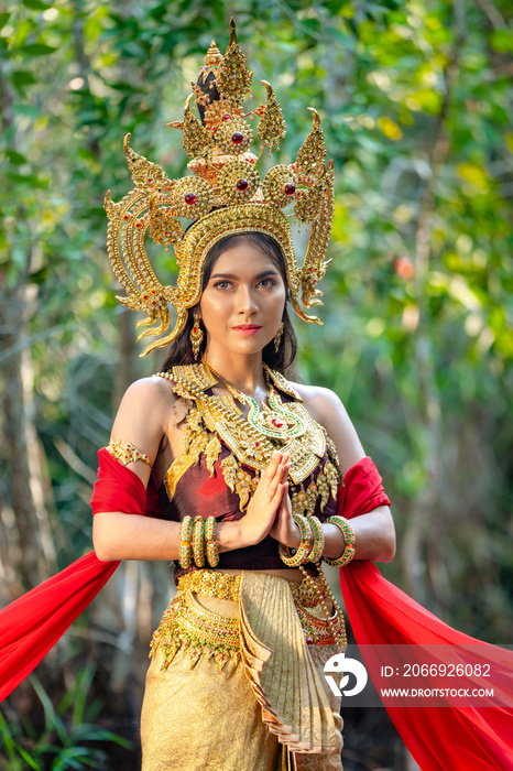 Beautiful girl with costume apsara from cambodia concept, Identity culture of Cambodia.