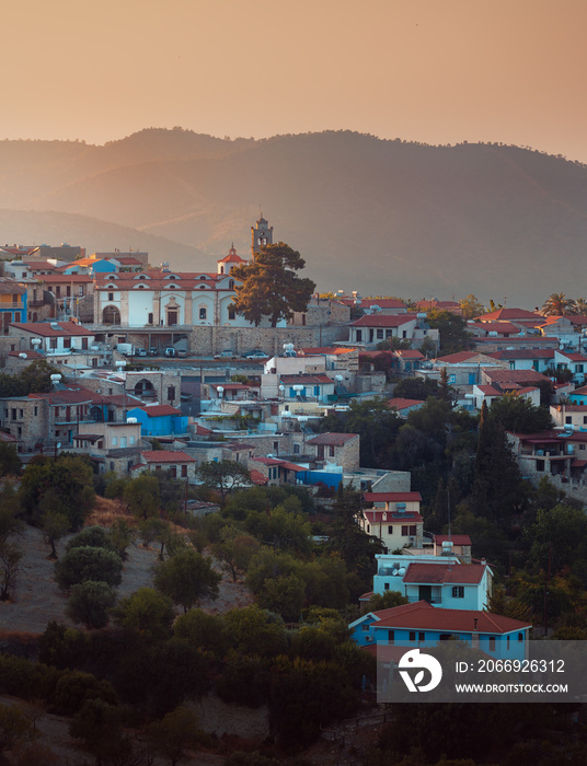 Beautiful view over Lefkara Village and Troodos Mountains at the background in Larnaca district, Cyprus