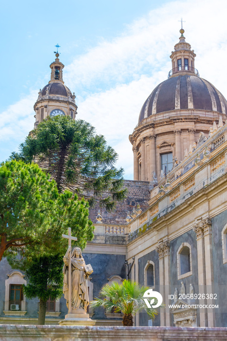 View of Cathedral Sant Agata on Piazza del Duomo in Catania. Sicily. Italy.