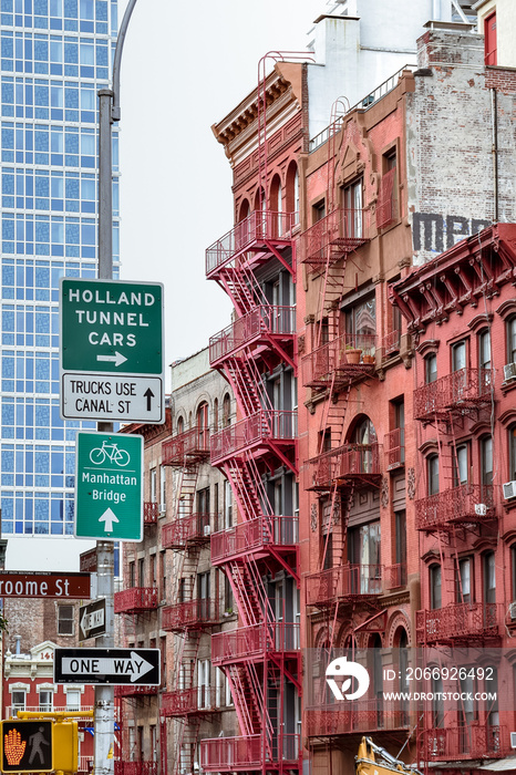 Colourful buildings in a street of Soho. Manhattan, NYC. USA