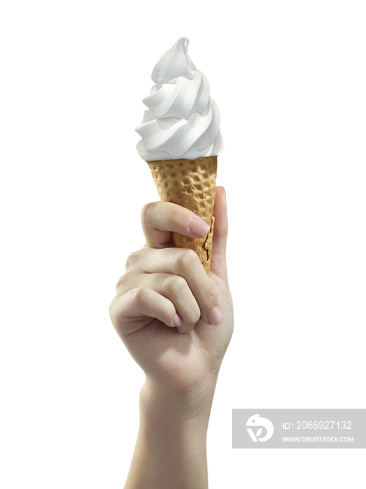 A woman hand holding Ice cream scoop on cone