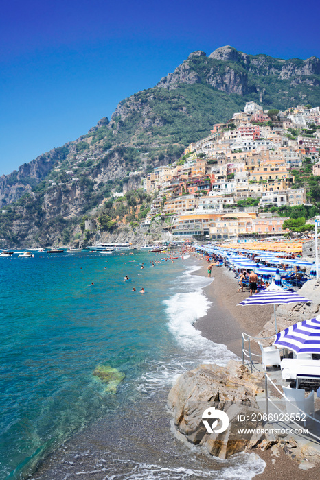 Thyrenian summer sea and beach of Positano - famous old italian resort, Italy