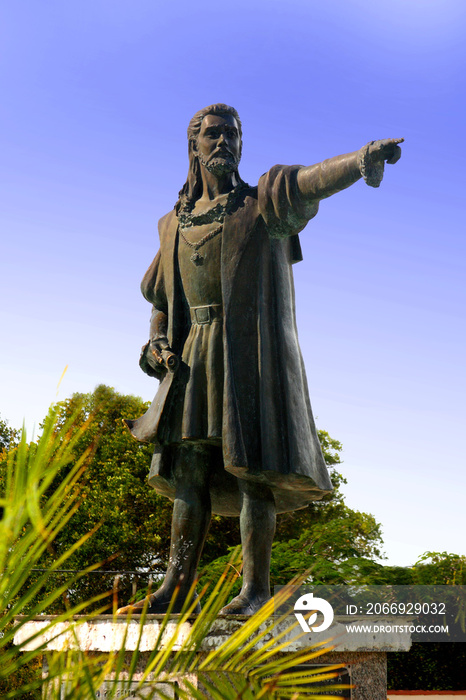 porto seguro, bahia / brazil - june 9, 2007: statue of Pedro Alvares Cabral in the city of Porto Seguro, in the south of Bahia.