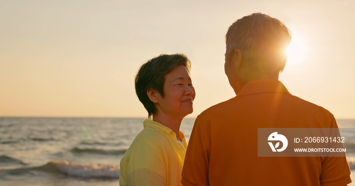 elderly couple are chatting happily