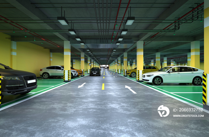 3d render of parking lot