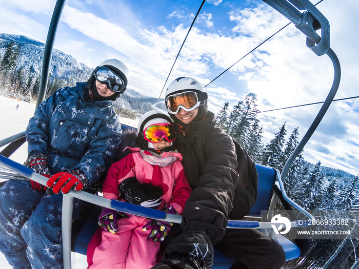 Skiing, ski lift, winter - skiers on ski lift