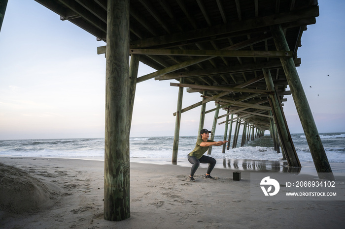 Marine veteran trains every morning on the beach to stay in shape just like when she was on active duty.