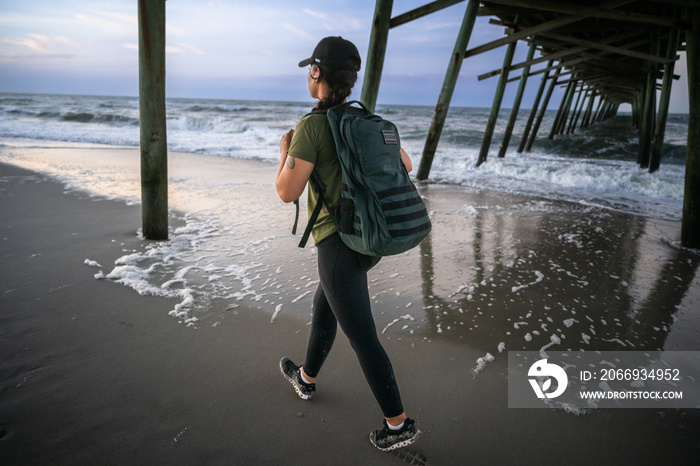 Marine veteran trains every morning on the beach to stay in shape just like when she was on active duty.