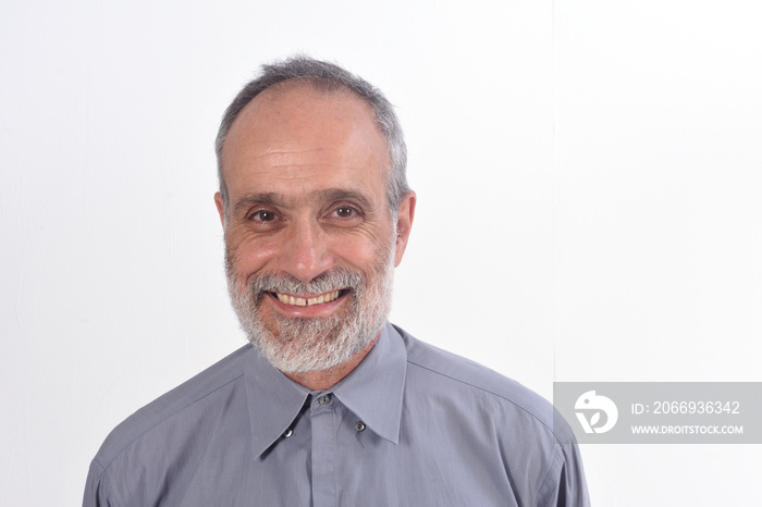 portrait of a middle-aged man with shirt and white background