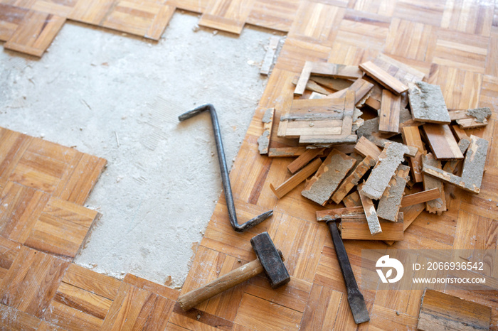 Close up of parquet tiles flooring