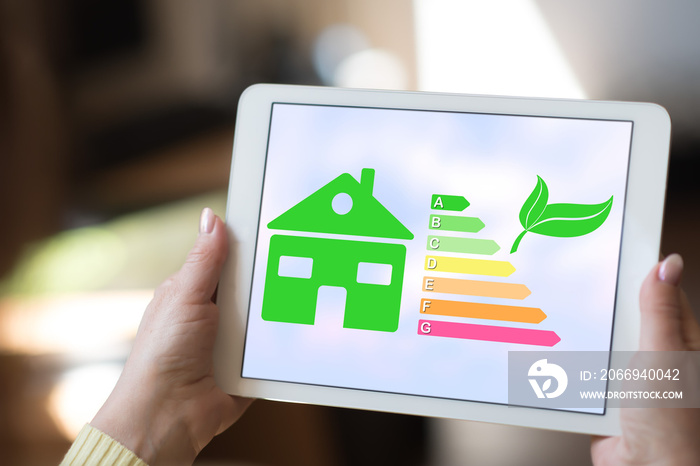 Home energy efficiency concept on a tablet