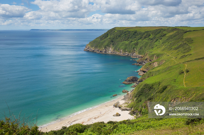 Beautiful view Cornwall coast Lantic Bay Cornwall near Fowey and Polruan in summer