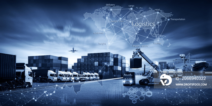 Smart Global Logistics international delivery concept, World map with logistic network distribution on background for Concept of fast or instant shipping, Online goods orders worldwide