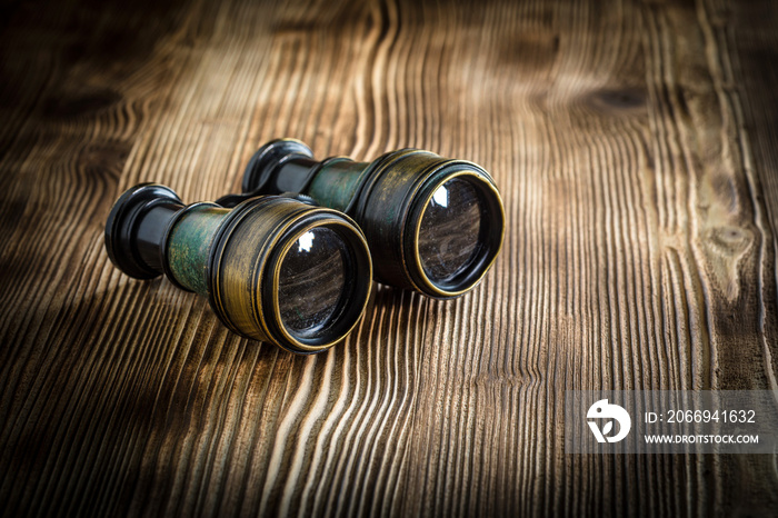 Old binoculars covered with patina.