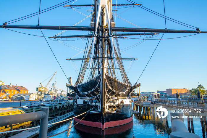 USS Constitution is a three masted wooden hulled heavy frigate of the United States Navy docked at Charlestown Navy Yard in Boston, Massachusetts MA, USA. She is the world’s oldest ship still afloat.