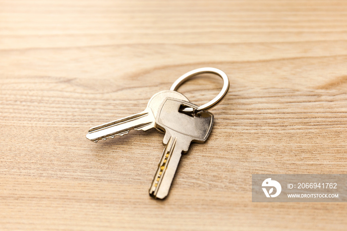 Keys on the ring on table in a room