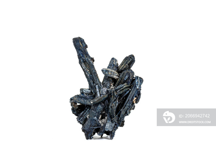 Macro stone mineral Antimonite, Stibnite on a white background