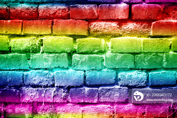 Abstract rainbow colors brick wall background view