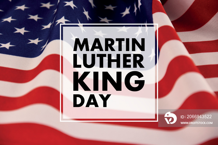 Martin Luther King Jr. Day Poster with american flag background frame stock images. Federal holiday in the United States. Martin Luther King Day greeting card images. Important day