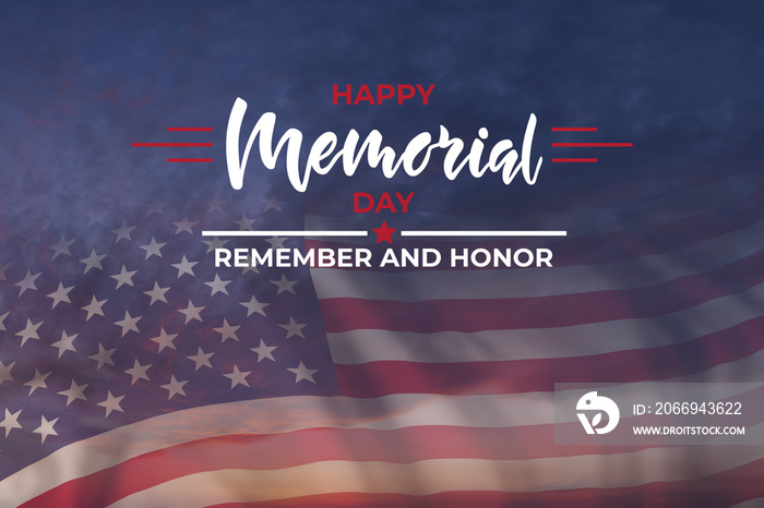 Memorial day card with flag and text