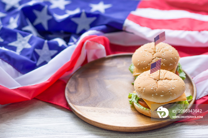 American flag pin on two hamburger homemade