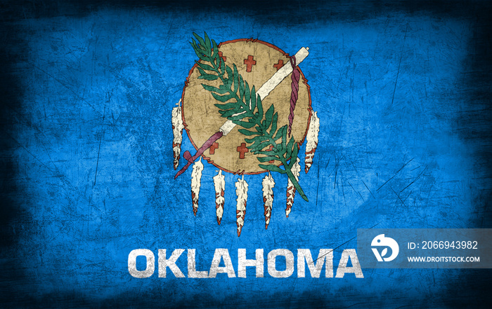 Oklahoma flag with grunge metal texture