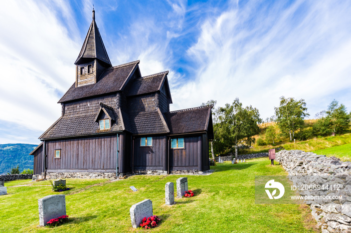 Urnes Stave Church in Ornes along Lustrafjorden in Sogn og Fjordane county in Norway.