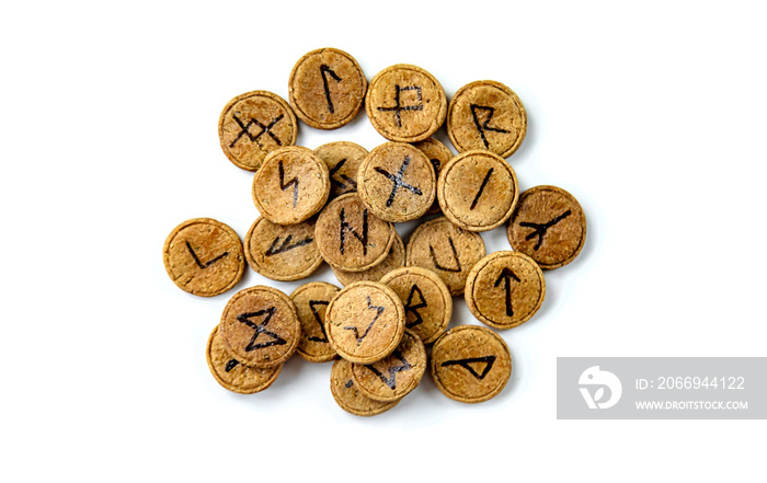 Runes isolate on white background. Selective focus.