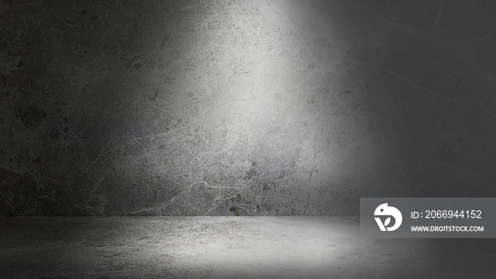 grey emperado marble floor and wall backgrounds, room, interior with light from above used for products displayed. realistic empty room of stone with artificial light. studio rortrait backdrops.