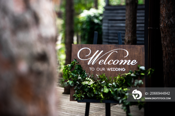 Wooden board in a wedding decor