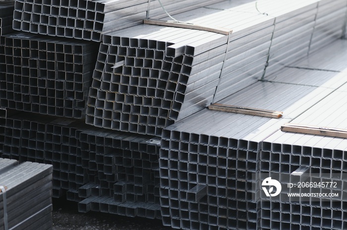 stack of square steel pipes for construction supplies.thailand