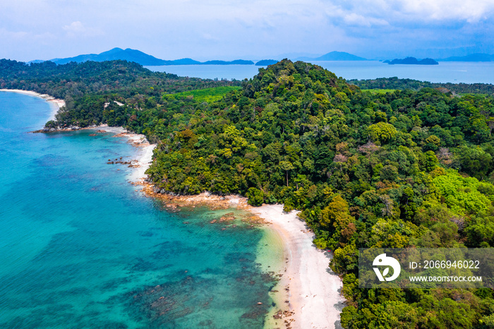 Aerial view of Koh Phayam beach in Ranong, Thailand