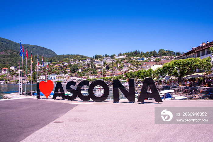 View of the lovely city of Ascona on the shore of Lake Maggiore in Ticino, Southern Switzerland