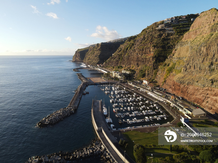 Calheta marina and cliffs, Madeira Island, Portugal