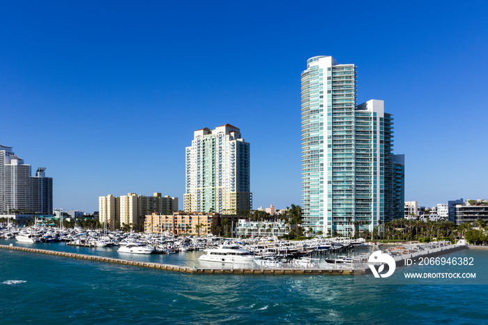 Government Cut canal in downtown of Miami, Fl. Yacht parking place