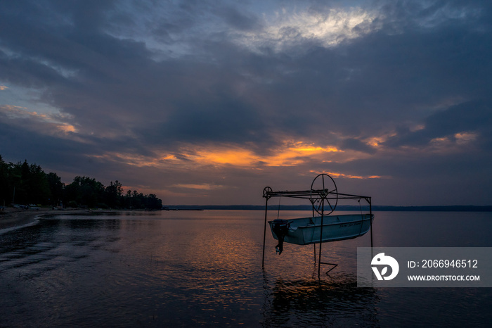 A Boat In Georgian Bay At Sunset, Bruce Peninsula.