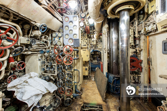 Interior of old abandoned Russian Soviet submarine