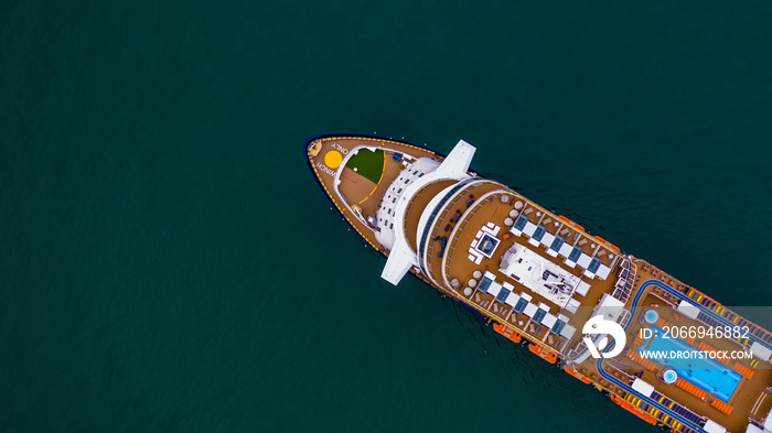 Large cruise ship at sea, Passenger cruise ship vessel, sailing across the Gulf of Thailand.