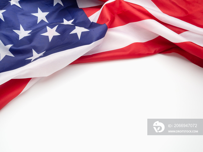 Top view of the American flag on a white background