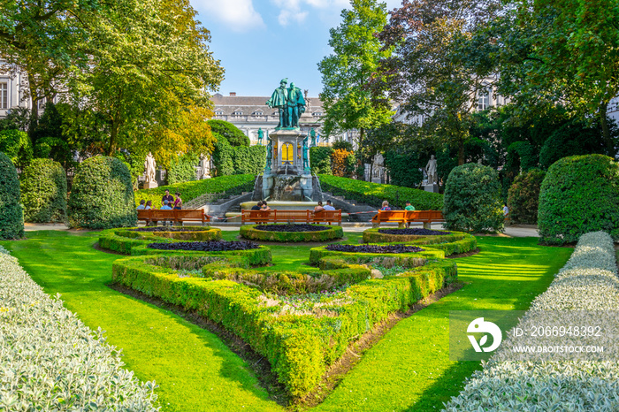 Statue of Counts Egmont and Hoorn on the square petit Sablon in Brussels, Belgium