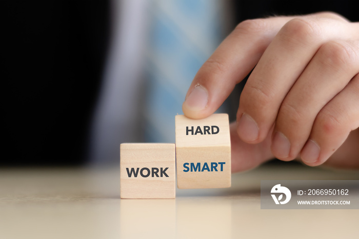 Work hard or smart concept. Blending both hard work with smart work and becoming efficiently effective. Increasing productivity performance.Work smart not hard concept. Success in career, job or life.